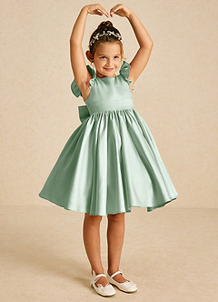 Azazie Tootsie Flower Girl Dresses Agave A-Line Bow Matte Satin Dress image1