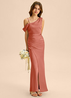 Azazie Madelyn Junior Osłona Zza ramienia Satyna elastyczna Długość podłogi Młodsza druhna Sukienka image4