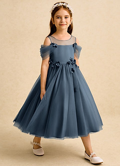 Azazie Juni Flower Girl Dresses Neptune Ball-Gown Pleated Tulle Dress image6