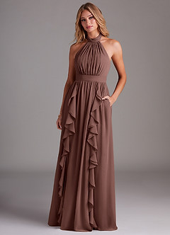 Azazie Avary Bridesmaid Dresses Espresso A-Line Pleated Chiffon Dress image4