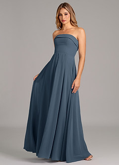 Azazie Lucienne Jurken voor bruidsmeisjes Converteerbaar Jurk van Chiffon met A-lijn Strapless Neptunus image1