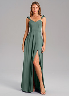 Azazie Everett Bridesmaid Dresses Sea Moss A-Line Stretch Satin Dress image3
