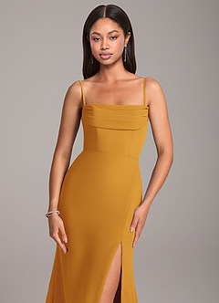 Azazie Saige Bridesmaid Dresses Butterscotch Sheath Off the Shoulder Chiffon Convertible Dress image2