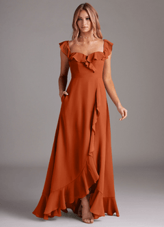 Azazie Lyra Robes de demoiselle d'honneur Robe Trapèze Convertible en Mousseline de soie Orange Brûlée image3