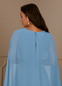 Azazie Isa vestidos de madre de la novia Vestido de Azul Acero de Gasa de Corte En A con Cuello en V plisado image6