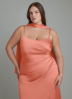Azazie Calandra Jurken voor bruidsmeisjes Jurk van Stretch Satijn met Kolom Geplooide Zalm Roze image8