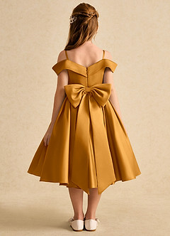 Azazie Favia Flower Girl Dresses Butterscotch A-Line Off the Shoulder Matte Satin Dress image2