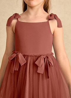 Azazie Jaci Blumenmädchenkleider A-Linie Spaghetti Riemen Chiffon Kleid Rotbraun image7