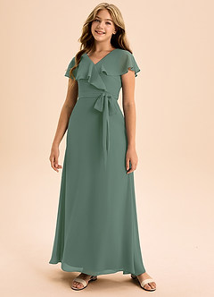 Azazie Lainey Junior Eucalyptus A-Line with Pockets Chiffon Dress image4