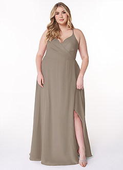 Azazie Davis Bridesmaid Dresses Taupe A-Line V-Neck Chiffon Dress image7