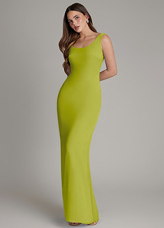 Azazie Hadley Bridesmaid Dresses Lemongrass Mermaid Pleated Chiffon Dress image3