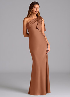 Azazie Yuanna Brudtärnklänningar Klänning av Sjöjungfru i Stretch Satin En axel Bronzer image5