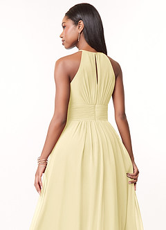 Azazie Bonnie Vestidos de damas de honor Vestido de Sorbete De Limón de Gasa de Corte en A con Cuello de pico fruncido image4