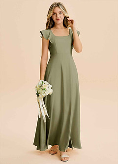 Azazie Bondi Junior Robe Trapèze en Satin extensible Fente Latérale Pistache image4