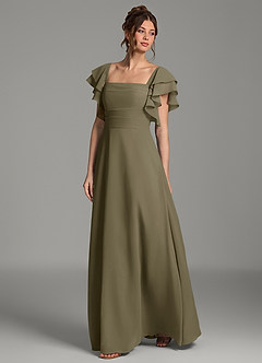 Azazie Dacia Bridesmaid Dresses Willow Green A-Line Ruched Chiffon Dress image4