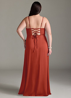 Azazie Marchella Bridesmaid Dresses Rust A-Line Corset Stretch Satin Dress image8