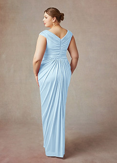 Azazie Lisolette Mother of the Bride Dresses Sky Blue Sheath Pleated Mesh Dress image12