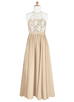 Azazie Fahari A-Line Lace Chiffon Floor-Length Junior Bridesmaid Dress image6
