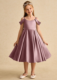 Azazie Favia Flower Girl Dresses Dusty Rose A-Line Off the Shoulder Matte Satin Dress image2