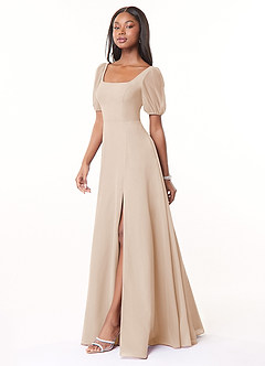 Azazie Alani Przymierzanie sukienek w domu Linia A z kieszeniami Szyfon Do ziemi Sukienka image3