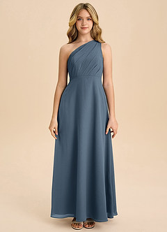 Azazie Phaedra Junior Vestido de Neptuno de Gasa de Corte en A con Plisado image4