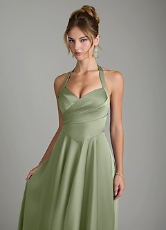 Azazie Tenaya Vestidos de damas de honor Vestido Pistacho de Satén Elástico de Línea A con Escote corazón image3