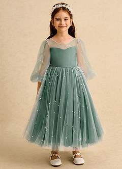 Azazie Trudy Flower Girl Dresses Dark Green Ball-Gown Sweetheart Neckline Tulle Dress image6