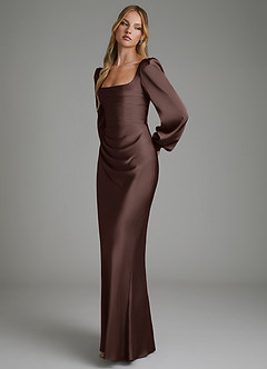 Azazie Brianna Brautjungfernkleider Meerjungfrau-Linie Korsett Stretch-Satin Kleid Ganache image6