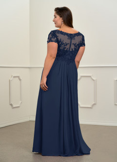 Azazie Dunja Mother of the Bride Dresses Dark Navy A-Line V-Neck Lace Chiffon Dress image2