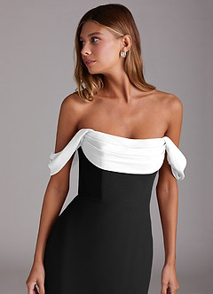 Azazie Saige Bridesmaid Dresses Ivory Black A-Line Off the Shoulder Chiffon Convertible Dress image5