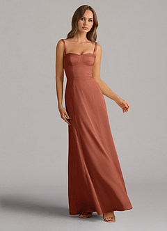 Azazie Amaris Schlussverkauf A-Linie Korsett Stretch-Satin Kleid Burnt Orange image1