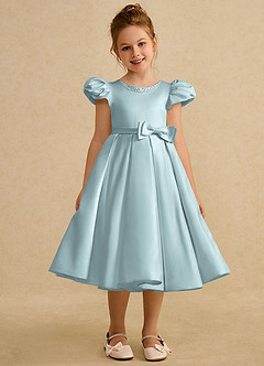 Azazie Pearl Flower Girl Dresses Mist Ball-Gown Pleated Matte Satin Dress image5
