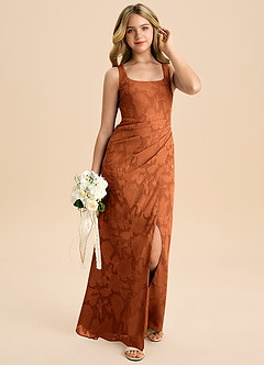 Azazie Mero Junior Robe Fourreau en Blumen-Burnout Plissée Orange Brûlée image6