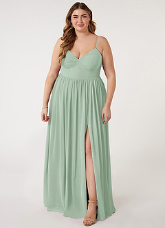 Azazie Zeya Bridesmaid Dresses Agave A-Line V-Neck Pleated Chiffon Dress image6