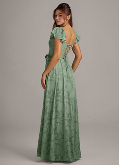 Azazie Aricella Robes de demoiselle d'honneur Robe Trapèze en Blumen-Burnout Corset Matcha image4
