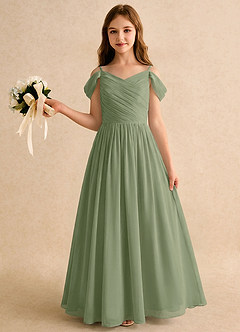 Azazie Chelo Girls Formal Abiti da Ragazza di Fiori Abito A-Line in Chiffon Plissettato Pistacchio image3
