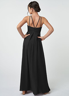 Azazie Leighton Junior Black A-Line Pleated Chiffon Dress image3