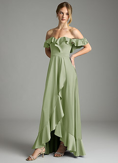 Azazie Lyra Vestidos de damas de honor Vestido de Salvia Polvorienta de Satén Elástico de Corte en A Convertible con Vestidos sin tirantes image7