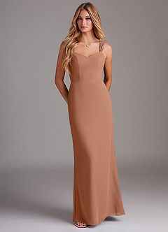 Azazie Denice Bridesmaid Dresses Bronzer Sheath Pleated Chiffon Dress image1