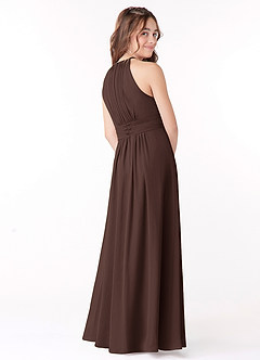 Azazie Bonnie Junior Ganache A-Line Pleated Chiffon Dress image3