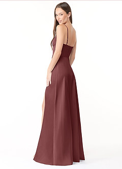 Azazie Halsey Vestidos de damas de honor Vestido de Acai de Satén Elástico de Recto con Corte Lateral image5