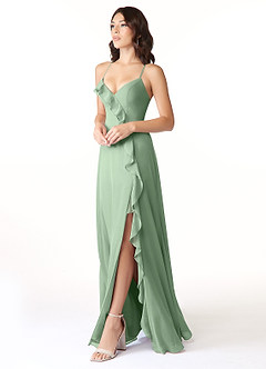Azazie Tarni Bridesmaid Dresses Matcha A-Line Chiffon Dress image3