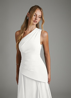 Azazie Holly Bridesmaid Dresses White A-Line Corset Chiffon Dress image7