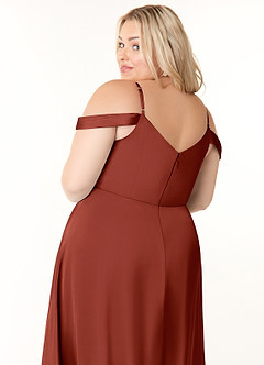 Azazie Ocean Brautjungfernkleider A-Linie V-Hals Gefaltet Stretch-Satin Kleid Terrakotta image11