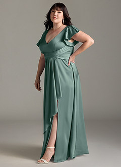Azazie Omari Bridesmaid Dresses Eucalyptus A-Line Stretch Satin Dress image11