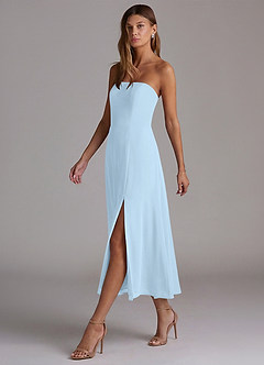 Azazie Wren 신부 들러리 드레스 A라인 스트랩리스 쉬폰 티 길이 드레스 image3