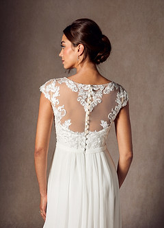 Azazie Brynslee Hochzeitskleider A-Linie Schaufel Pailletten Chiffon Kleid Diamantweiß image5