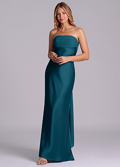 Azazie Ailanie Brudtärnklänningar Klä av Tubklänning i Stretch Satin Axelbandslös Bläckblå image3