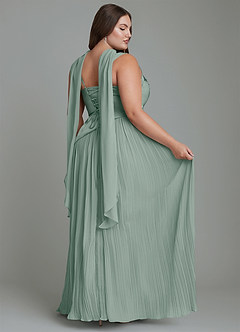 Azazie Stephanie Bridesmaid Dresses Silver Sage A-Line Pleated Stretch Satin Dress image16
