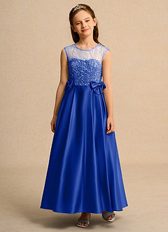 Azazie Candy Girl Blumenmädchenkleider Ballkleid Schleifen Matte Satin Kleid Königsblau image6